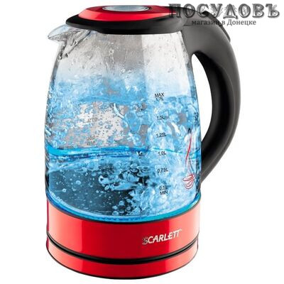 Scarlett SC-EK27G62 электрочайник, 2200 Вт, 1700 мл, стекло термостойкое, цвет красный