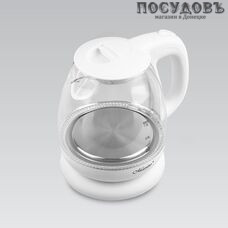 Maestro MR-055 электрочайник, 1100 Вт, 1000 мл, стекло термостойкое, подсветка, цвет белый
