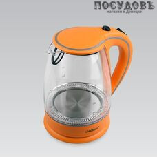 Maestro MR-064 электрочайник, 2000 Вт, 1700 мл, стекло термостойкое, подсветка, цвет оранжевый