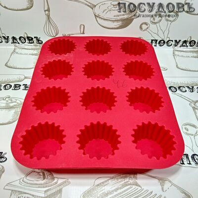 КНР 523-46 прямоугольная форма для выпечки 12 кексов Ø60, силикон, 320×245×35 мм, цвет красный