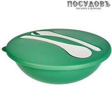 Plast Team PT9840БЗ-20 салатник с ложкой, вилкой, полипропилен, 3,0 л, бархатно-зеленый