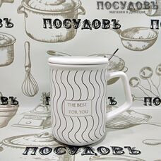 Коралл KR699 кружка подарочная, 380 мл, фарфор, с крышкой и ложкой