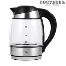 BQ KT1735G электрочайник, 2200 Вт, 1800 мл, стекло термостойкое, сталь-черный