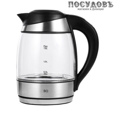 BQ KT1735G электрочайник, 2200 Вт, 1800 мл, стекло термостойкое, сталь-черный