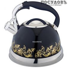 Klausberg KB-7055 чайник со свистком, 2,8 л, сталь нержавеющая, цвет: черный с золотом, 1 шт.