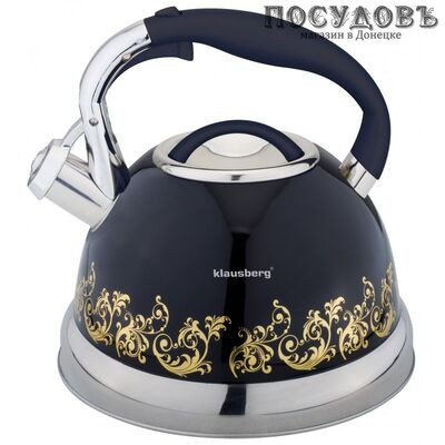 Klausberg KB-7055 чайник со свистком, 2,8 л, сталь нержавеющая, цвет: черный с золотом, 1 шт.