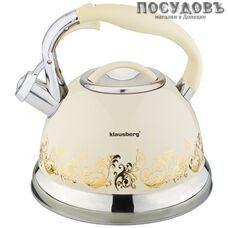 Klausberg KB-7055BG чайник со свистком, 2,8 л, сталь нержавеющая, цвет: бежевый с золотым узором