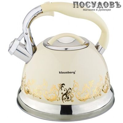 Klausberg KB-7055BG чайник со свистком, 2,8 л, сталь нержавеющая, цвет: бежевый с золотым узором