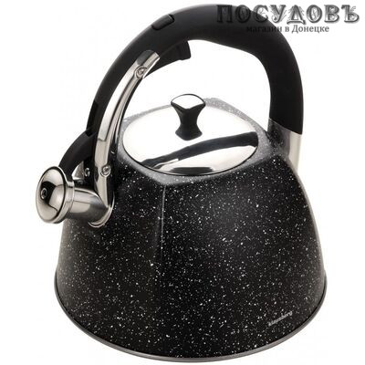 Klausberg KB-7259 чайник со свистком, 3 л, сталь нержавеющая, цвет: черный мрамор, 1 шт.
