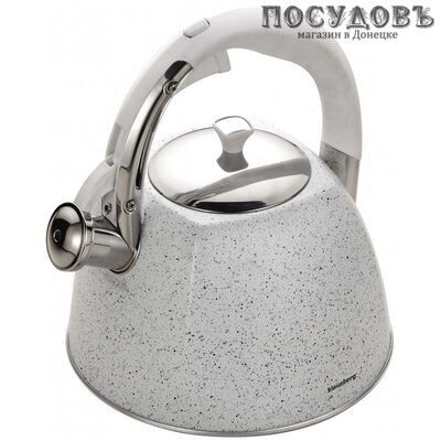 Klausberg KB-7261 чайник со свистком, 3 л, сталь нержавеющая, цвет: белый мрамор, 1 шт.