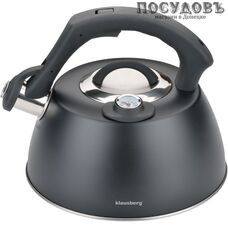 Klausberg KB-7371 чайник со свистком и термометром, 3 л, сталь нержавеющая, цвет: черный, 1 шт.