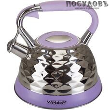 Webber ВЕ-0541 чайник со свистком, 3 л, сталь нержавеющая, цвет: сатин, фиолетовый, 1 шт.