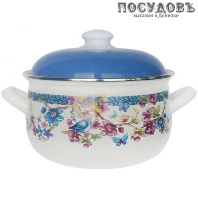 Avsar Natuerl A03-02 кастрюля с крышкой, белый с рисунком, сталь эмалированная, 3,1 л, Ø180 мм, 2 пр.