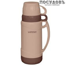 Webber BE-43000/5S термос, колба стеклянная 1 000 мл, корпус полипропиленовый бежевый без покрытия, с двумя кружками, Россия