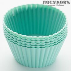 Webber Маффины BE-4462S/6 бирюзовый, набор форм для выпечки кексов, силикон, Ø75×30 мм, Россия, в упаковке 6 шт