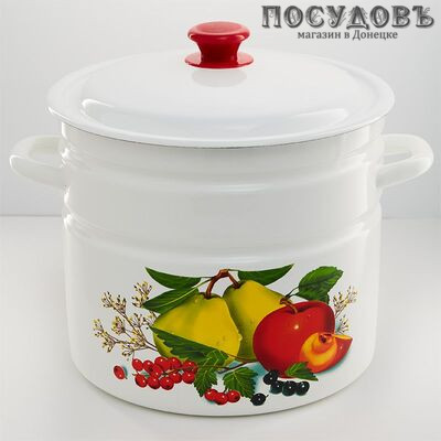КМК 41804-222/6 стальная эмалированная кастрюля с крышкой, белая с рисунком, 10 л, Ø250×230 мм, Россия, 2 предмета