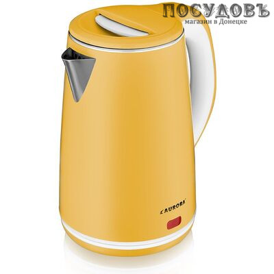 Aurora AU 3407 электрочайник, 1750 Вт, 2 000 мл, двойной нержавейка/пластик, цвет желтый, гарантия 1 год