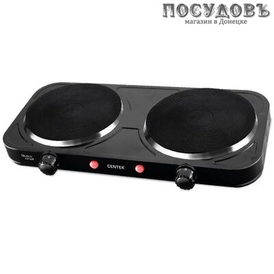 Centek CT-1507 плита электрическая, 2-конфорочная, 2000 Вт, эмалированное покрытие, цвет черный