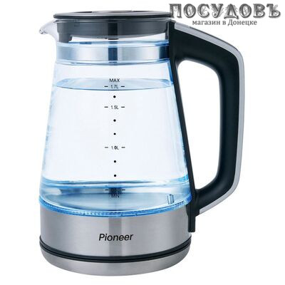 Pioneer KE815G электрочайник, 2200 Вт, 1700 мл, стекло термостойкое, внутренняя подсветка, темно-серый