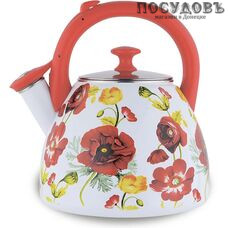 Metalloni EM-30001/36 Маки чайник со свистком, 3 л, сталь эмалированная, цвет: белый с рисунком, 1 шт.
