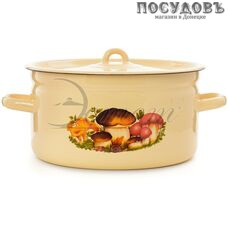 Эстет Грибы ЭТ-712091 кастрюля с крышкой 5,5 л, Ø240 мм, сталь эмалированная, цвет кремовый
