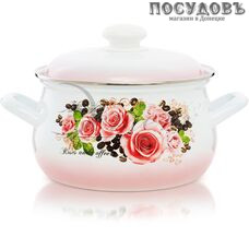 Эстет Розы и кофе ЭТ-71602 кастрюля с крышкой 3,0 л, Ø210 мм, сталь эмалированная