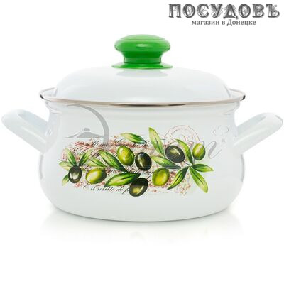 Эстет Оливы Тосканы ЭТ-72101 кастрюля с крышкой 2,0 л, Ø185 мм, сталь эмалированная