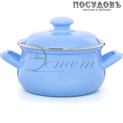 Эстет ЭТ-72301 кастрюля с крышкой 2,0 л, Ø185 мм, сталь эмалированная, цвет голубой