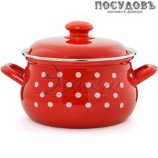Эстет Горошинки на красном ЭТ-72402 кастрюля с крышкой 3,0 л, Ø210 мм, сталь эмалированная