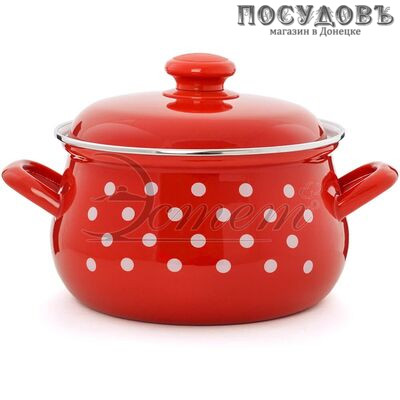 Эстет Горошинки на красном ЭТ-72402 кастрюля с крышкой 3,0 л, Ø210 мм, сталь эмалированная