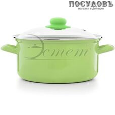 Эстет ЭТ-72503 кастрюля с крышкой 4,5 л, Ø250 мм, сталь эмалированная, цвет салатовый