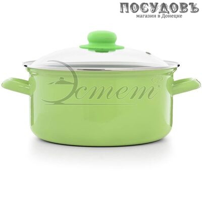 Эстет ЭТ-72503 кастрюля с крышкой 4,5 л, Ø250 мм, сталь эмалированная, цвет салатовый