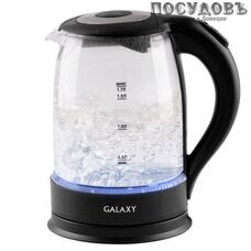 Galaxy GL0553 электрочайник, 2200 Вт, 1700 мл, стекло термостойкое, внутренняя подсветка, черный