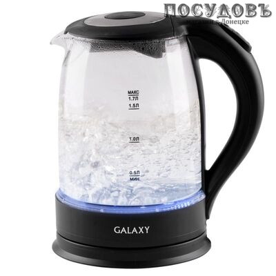 Galaxy GL0553 электрочайник, 2200 Вт, 1700 мл, стекло термостойкое, внутренняя подсветка, черный