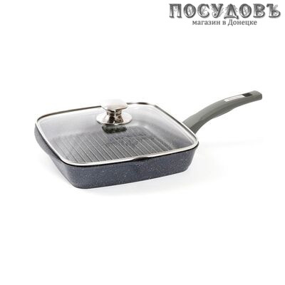 Мечта Гранит с64701 сковорода-гриль с крышкой, Ø240×50 мм, алюминий литой, гранитное покрытие Greblon