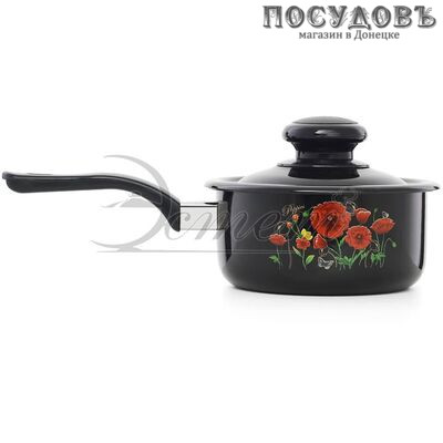 Эстет ЭТ-72806 Красные маки ковш с крышкой 0,6 л, черный, сталь эмалированная, Ø120 мм, 2 пр.