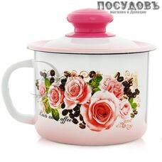 Эстет ЭТ-71607 Розы и кофе кружка с крышкой 1,0 л, белый, сталь эмалированная, Ø120 мм, 2 пр.