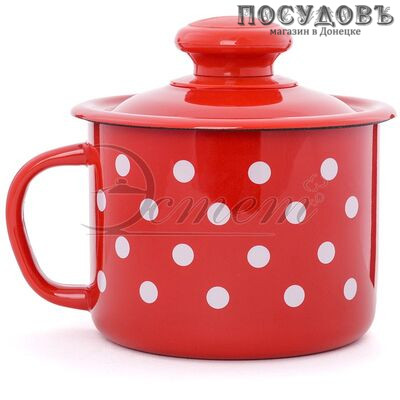 Эстет ЭТ-72408 Горошинки на красном кружка с крышкой 1,0 л, красный, сталь эмалированная, Ø120 мм, 2 пр.
