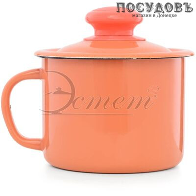 Эстет ЭТ-72706 кружка с крышкой 1,0 л, абрикосовый, сталь эмалированная, Ø120 мм, 2 пр.