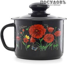 Эстет ЭТ-72805 Красные маки кружка с крышкой 1,0 л, черный, сталь эмалированная, Ø120 мм, 2 пр.