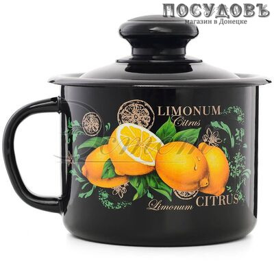 Эстет ЭТ-72905 Цитрус кружка с крышкой 1,0 л, черный, сталь эмалированная, Ø120 мм, 2 пр.