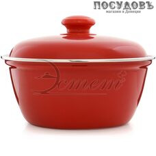 Эстет ЭТ-72207 салатник с крышкой с крышкой, сталь эмалированная, 2,0 л, Ø220×95 мм, красный
