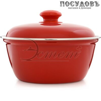 Эстет ЭТ-72207 салатник с крышкой с крышкой, сталь эмалированная, 2,0 л, Ø220×95 мм, красный
