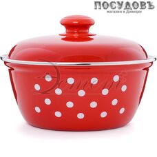 Эстет Горошинки на красном ЭТ-72407 салатник с крышкой с крышкой, сталь эмалированная, 2,0 л, Ø220×95 мм
