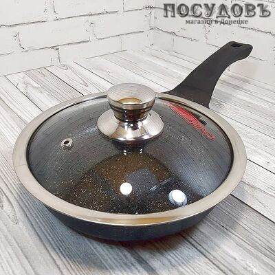 Горница Мегаполис Серебро Induction ис9222ср сковорода с крышкой, Ø220×51 мм, алюминий литой, гранит
