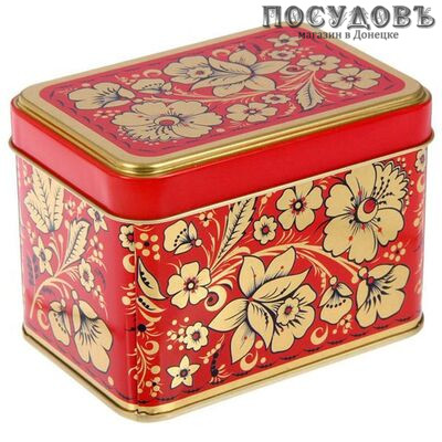 РФЖУ Хохлома цветы 040-00713 банка для хранения с крышкой, 69×67×98 мм, 400 мл, жесть, Россия 2 пр.