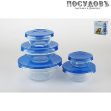 Коралл GB1401/с набор из 5 салатников и 5 синих крышек, стекло Коралл GB1401/с набор из 5 салатников и 5 синих крышек, стекло