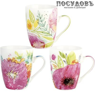 Коралл Цветы акварель YQ1693 кружка, цвет белый с рисунком, 340 мл, фарфор 1 шт.