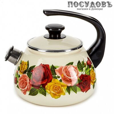 КМК 43604-102/6-У4 чайник со свистком, 2,0 л, сталь эмалированная, цвет: слоновая кость