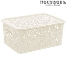Violet Ромашка 4627106331720 корзина с крышкой, полипропилен, 173×235×105 мм, 3,0 л, слоновая кость